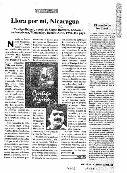 Llora por mí, Nicaragua  [artículo] José Leal.
