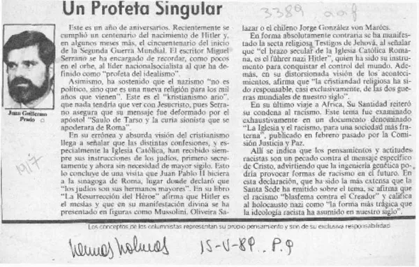 Un profeta singular  [artículo] Juan Guillermo Prado.