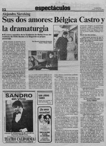 Sus dos amores, Bélgica Castro y la dramaturgia  [artículo] Rosario Guzmán Errázuriz.