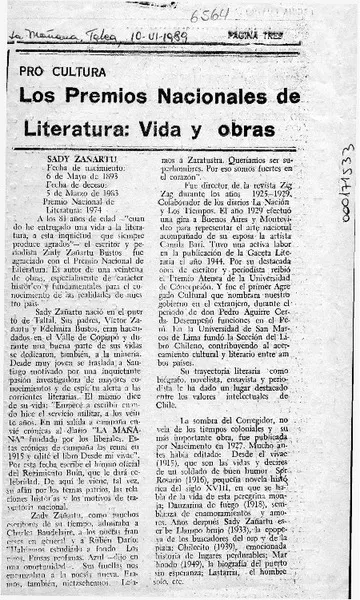 Los Premios Nacionales de Literatura, vida y obras  [artículo].