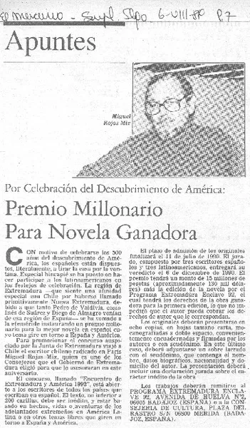 Premio millonario para novela ganadora  [artículo].