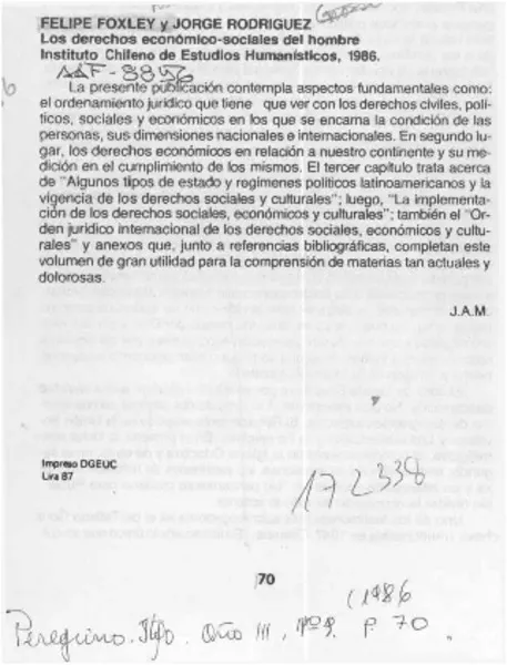 Felipe Foxley y Jorge Rodríguez, "Los derechos económico-sociales del hombre"  [artículo] J. A. M.