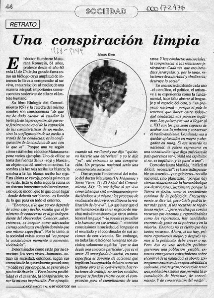 Una conspiración limpia  [artículo] Aloas Kino.