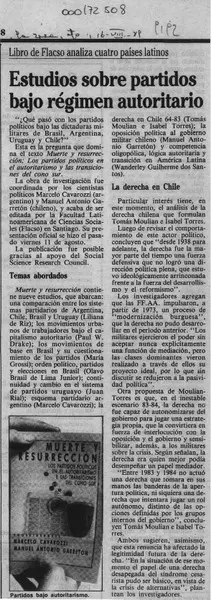 Estudios sobre Partidos bajo régimen autoritario  [artículo].