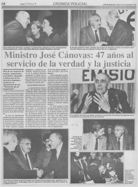 Ministro José Cánovas, 47 años al servicio de la verdad y la justicia  [artículo].