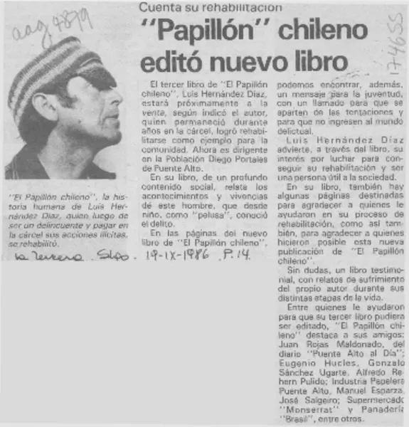 "Papillón" chileno editó nuevo libro  [artículo].