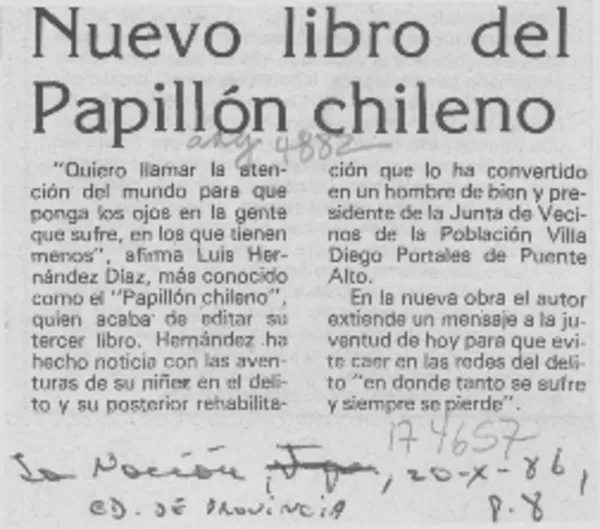 Nuevo libro del Papillón chileno  [artículo].