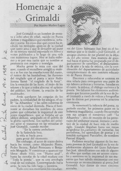 Homenaje a Grimaldi  [artículo] Marino Muñoz Lagos.