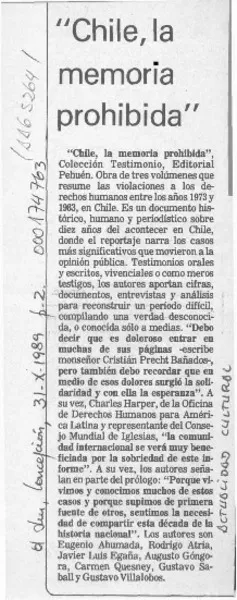 "Chile, la memoria prohibida"  [artículo].