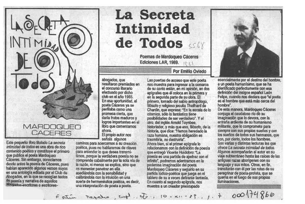 La secreta intimidad de todos  [artículo] Emilio Oviedo.