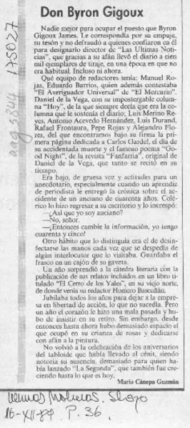 Don Byron Gigoux  [artículo] Mario Cánepa Guzmán.