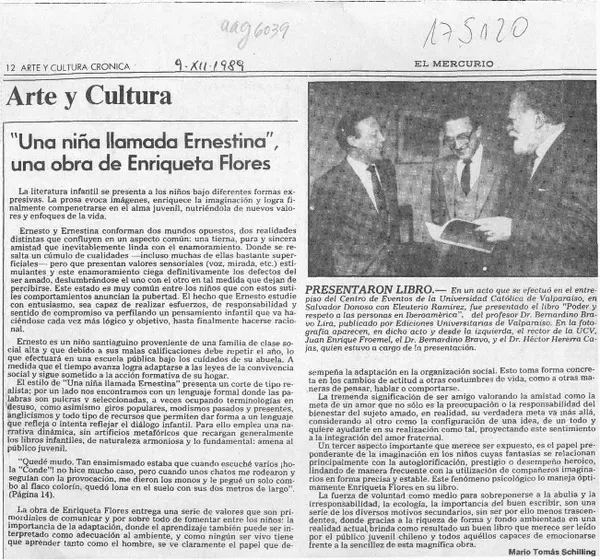 "Una niña llamada Ernestina", una obra de Enriqueta Flores  [artículo] Mario Tomás Schilling.