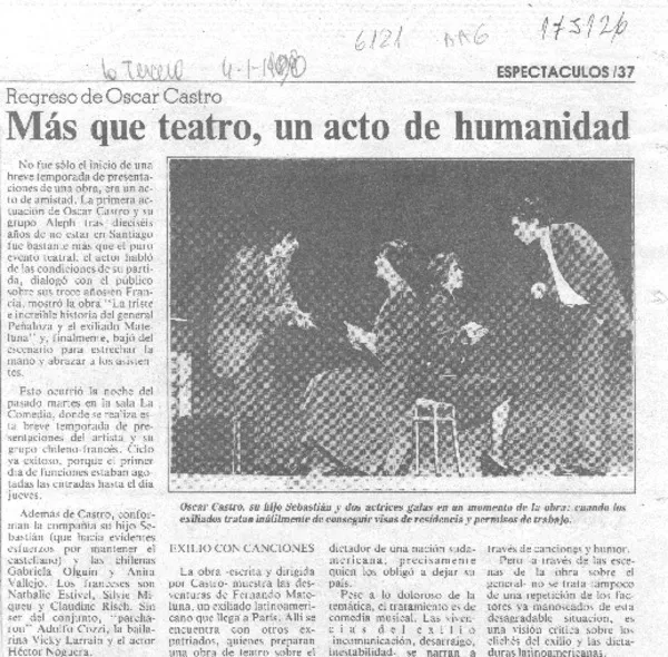 Más que teatro, un acto de humanidad  [artículo].