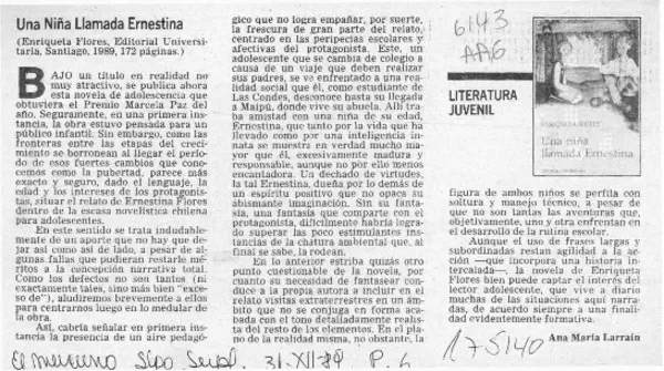 Una niña llamada Ernestina  [artículo] Ana María Larraín.