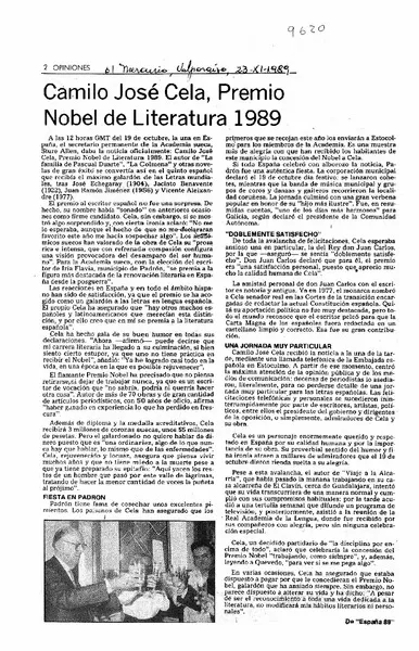 Camilo José Cela, Premio Nobel de Literatura 1989  [artículo].