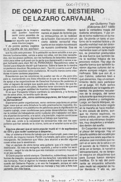 De cómo fue el destierro de Lázaro Carvajal  [artículo] Guillermo Trejo.