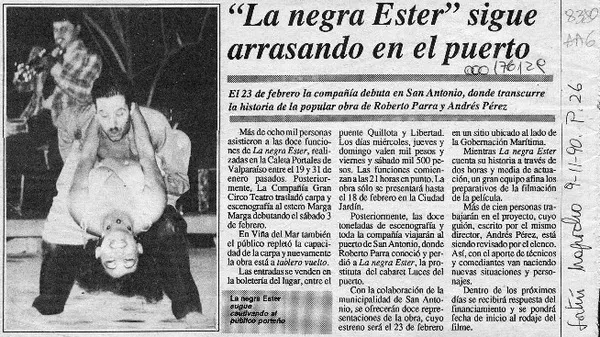 "La Negra Ester" sigue arrasando en el puerto  [artículo].
