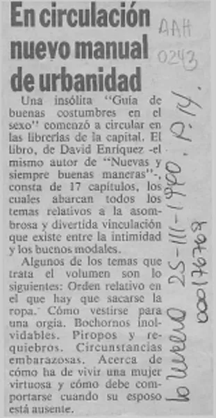 En circulación nuevo manual de urbanidad  [artículo].