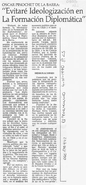 Oscar Pinochet de la Barra, "Evitaré ideologización en la formación diplomática"  [artículo].
