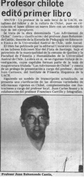 Profesor chilote editó primer libro  [artículo].
