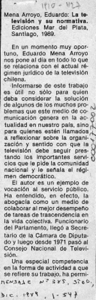 La televisión y su normativa  [artículo] Alejandro Silva Bascuñán.