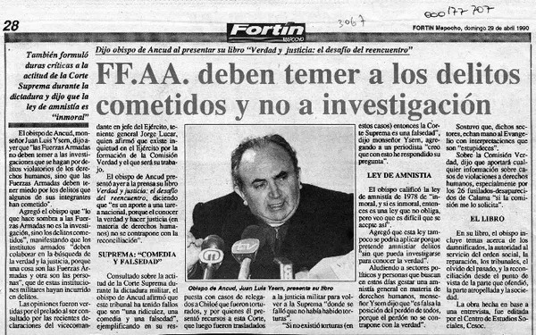 FF. AA. deben temer a los delitos cometidos y no a investigación  [artículo].