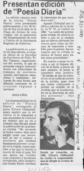 Presentan edición de "Poesía diaria"  [artículo].