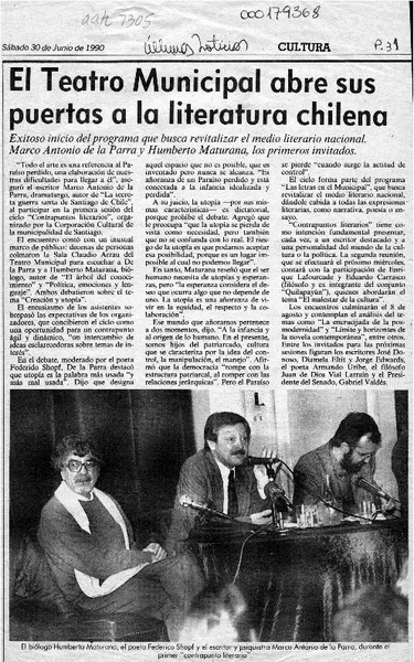 El Teatro Municipal abre sus puertas a la literatura chilena  [artículo].