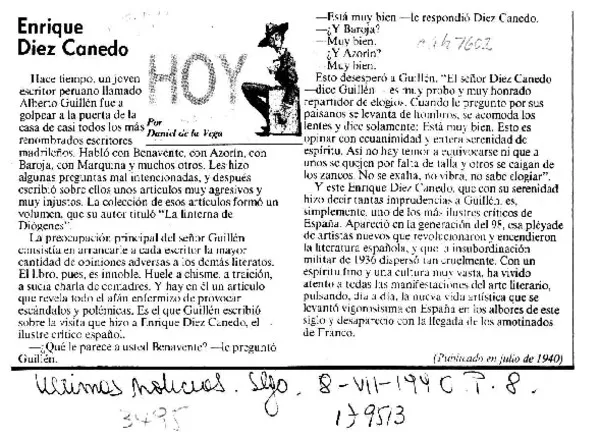 Enrique Diez Canedo  [artículo] Daniel de la Vega.