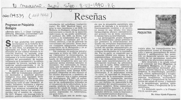 Progresos en psiquiatría biológica  [artículo] César Ojeda Figueroa.