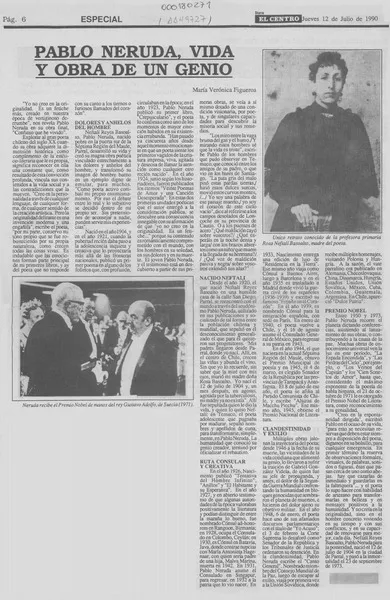 Pablo Neruda, vida y obra de un genio  [artículo] María Verónica Figueroa.