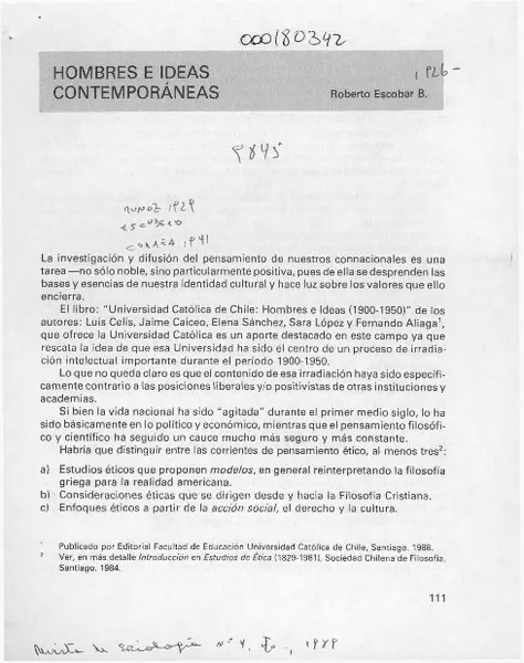 Hombres e ideas contemporáneas  [artículo] Roberto Escobar B.