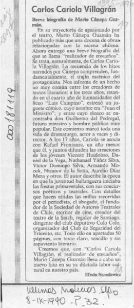 Carlos Cariola Villagrán  [artículo] Efraín Szmulewicz.