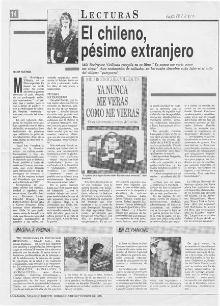El chileno, pésimo extranjero  [artículo] Héctor Velis Mesa.