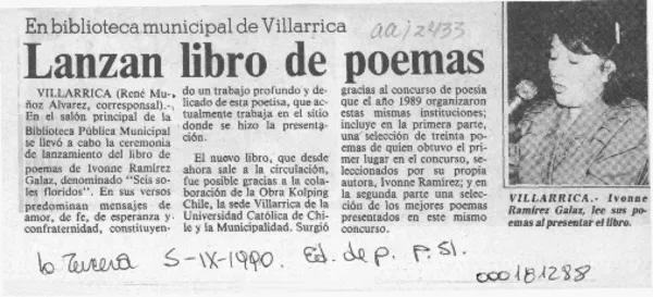 Lanzan libro de poemas  [artículo] René Muñoz Alvarez.