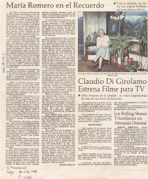 María Romero en el recuerdo  [artículo] Hvalimir Balic M.