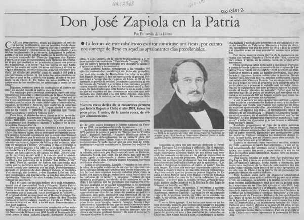 Don José Zapiola en la patria  [artículo] Fernando de la Lastra.