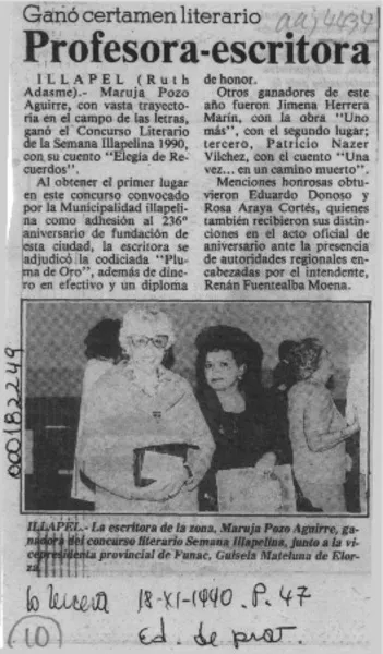 Profesora-escritora  [artículo] Ruth Adasme.