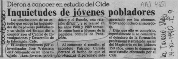 Inquietudes de jóvenes pobladores  [artículo].