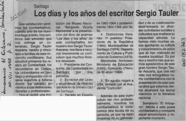 Los Días y los años del escritor Sergio Tauler  [artículo].