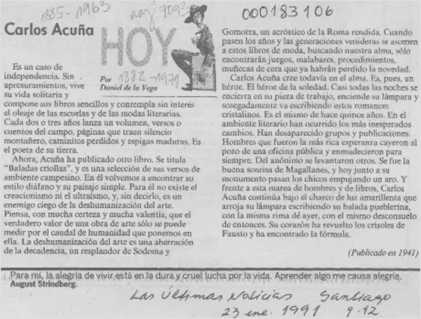 Carlos Acuña  [artículo] Daniel de la Vega.