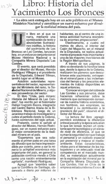 Libro, historia del yacimiento Los Bronces  [artículo].