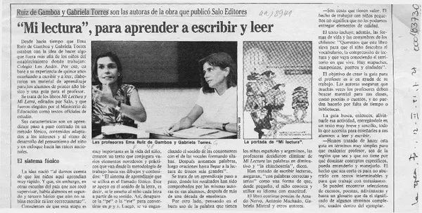 "Mi lectura", para aprender a escribir y leer  [artículo].
