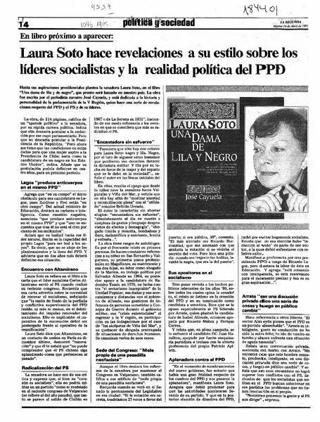 Laura Soto hace revelaciones a su estilo sobre los líderes socialistas y la realidad política del PPD  [artículo].