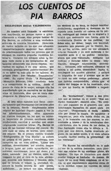 Los cuentos de Pía Barros  [artículo] Wellington Rojas Valdebenito.