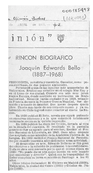 Joaquín Edwards Bello (1887-1968)  [artículo].