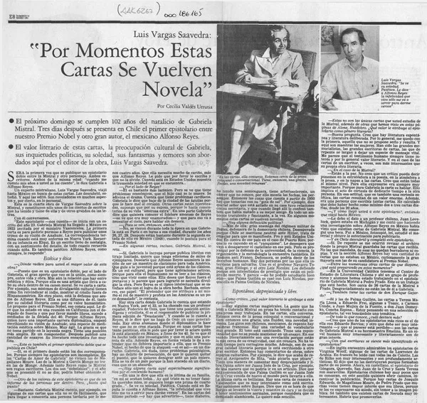 "Por momentos estas cartas se vuelven novela"  [artículo] Cecilia Valdés Urrutia.