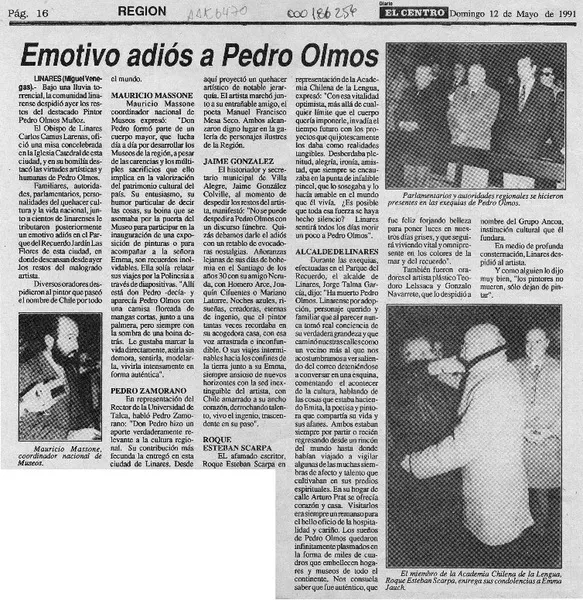 Emotivo adiós a Pedro Olmos  [artículo] Miguel Venegas.