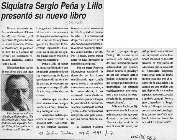 Siquiatra Sergio Peña y Lillo presentó su nuevo libro  [artículo].