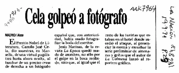 Cela golpeó a fotógrafo  [artículo].